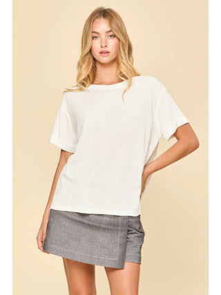 Andree by Unit Waffle Knit Short Sleeve Top - Ivory