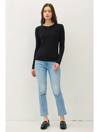 Be Cool - Round Neck Long Sleeve Knit Top - Black