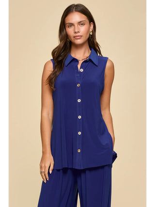 Dear Scarlett Sleeveless Button-Down Tunic Top Navy