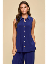 Load image into Gallery viewer, Dear Scarlett Sleeveless Button-Down Tunic Top &amp; pants set– Navy blue
