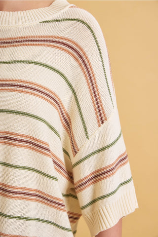 Be Cool - Striped Sweater Tee - Vanilla