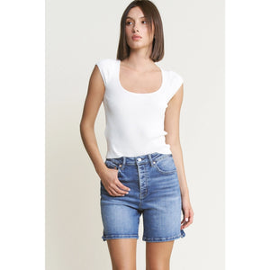 MICA DENIM SUPER HIGH BUTTON UP BERMUDA DARK