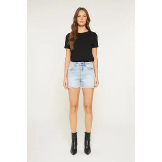 Mica Denim Super High Shorts with Frayed Hem - Light Blue Ivy
