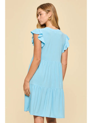 Dear Scarlett Flutter Sleeve Tiered Dress- Blue Crush