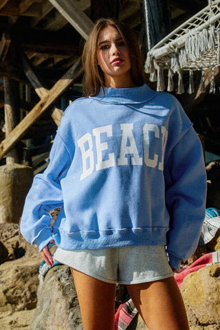 Bucketlist Lake Graphic Oversized Sweatshirt – Relaxed Coastal Pullover Beach/Lake Reversible