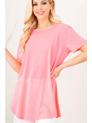 Heimish - Solid Top with Side Slit -Neon Pink