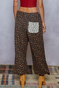 POL French Terry Various Lace Patches Printed Woven Pants