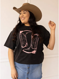Grace + Emma Pink Western Boots Graphic Tee