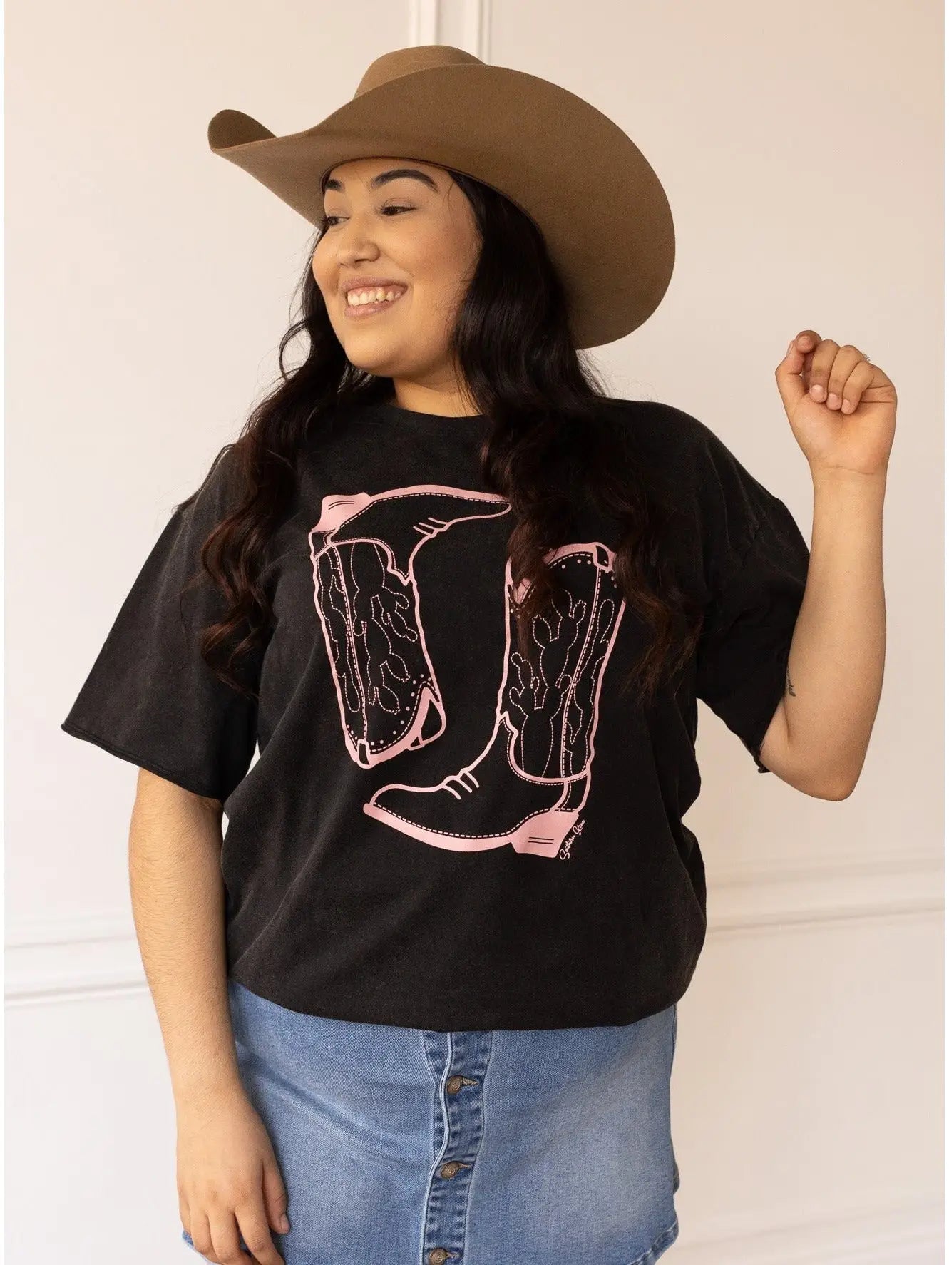 Grace + Emma Pink Western Boots Graphic Tee