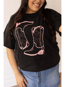 Grace + Emma Pink Western Boots Graphic Tee