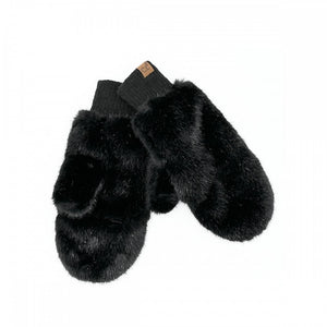 CC Glitter Short Fur Convertible Mitten Gloves – One Size Winter Accessory