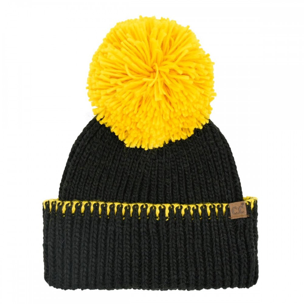 CC Team Beanie with Yarn Pom – Classic Knit Winter Hat