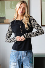 Load image into Gallery viewer, Oli &amp; Hali Lace Sleeve Henley Neck Knit Top | Women’s Long Sleeve
