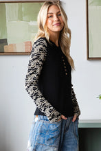 Load image into Gallery viewer, Oli &amp; Hali Lace Sleeve Henley Neck Knit Top | Women’s Long Sleeve
