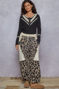 POL Long Sleeve Double Gauze Solid Knit Rib Top