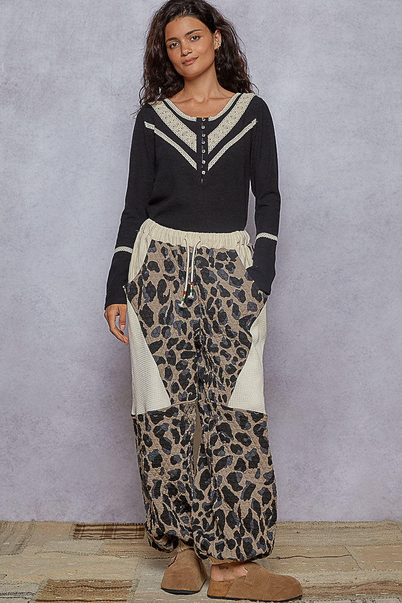 POL Long Sleeve Double Gauze Solid Knit Rib Top