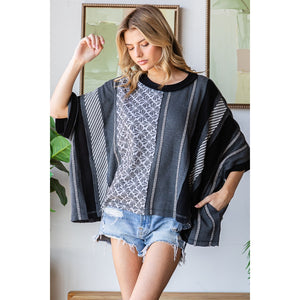 Oli & Hali Washed Vertical Printed Knit Top | Women’s Oversized Boho Tee