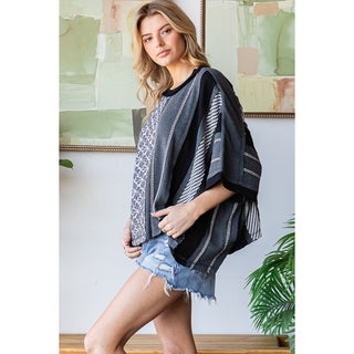 Oli & Hali Washed Vertical Printed Knit Top | Women’s Oversized Boho Tee