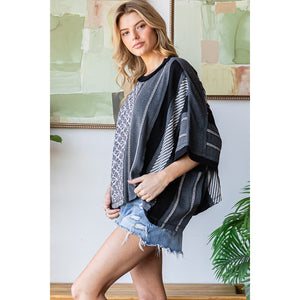 Oli & Hali Washed Vertical Printed Knit Top | Women’s Oversized Boho Tee