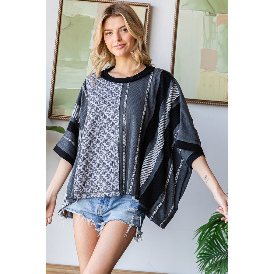 Oli & Hali Washed Vertical Printed Knit Top | Women’s Oversized Boho Tee