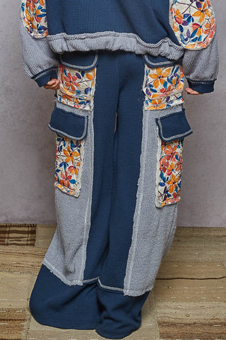 POL Thermal Quilted Detail Floral Knit Pants
