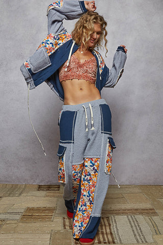 POL Thermal Quilted Detail Floral Knit Pants
