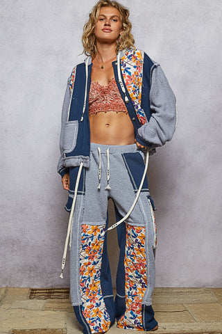 POL Thermal Quilted Detail Floral Knit Pants