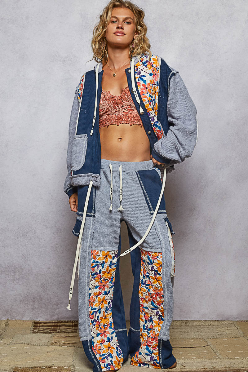 POL Thermal Quilted Detail Floral Knit Pants