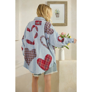 Oli & Hali Washed Plaid Heart Patchwork Buttondown Shirt | Women’s Denim Top