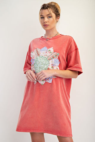 Easel Boho Patch Mineral Wash T-Shirt Dress