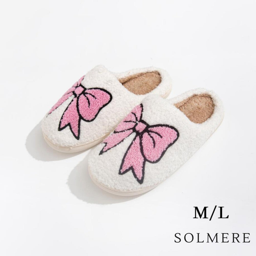 Plush Bow Slippers – Cozy Indoor Slippers with Cute Bow