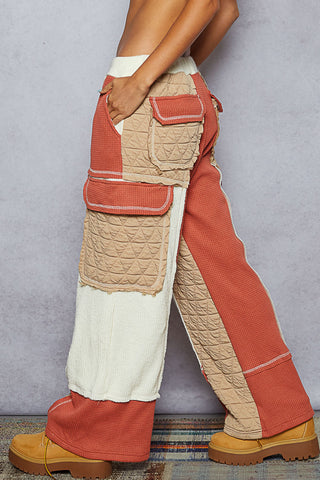 POL Quilted Casual Contrast Solid Knit Pants Latte/Brick