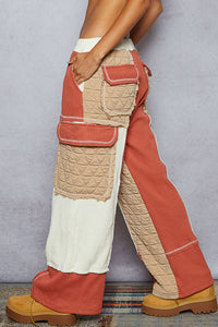 POL Quilted Casual Contrast Solid Knit Pants