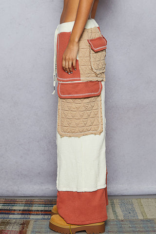 POL Quilted Casual Contrast Solid Knit Pants Latte/Brick