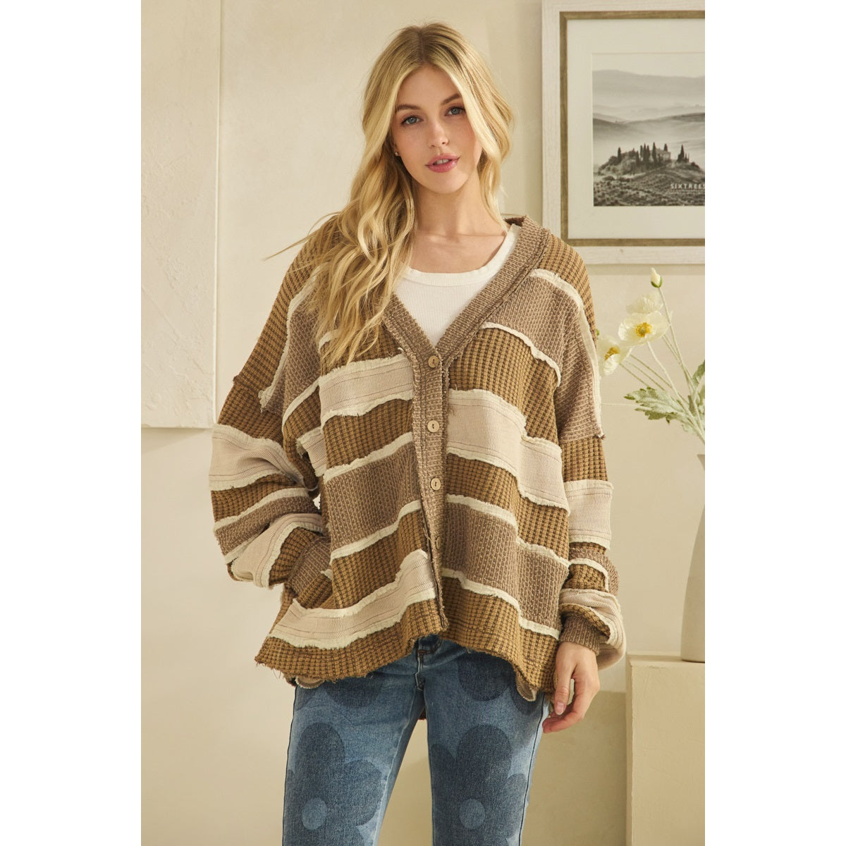 Oli & Hali Washed Colorblock Patchwork Cardigan | Women’s Oversized Knit
