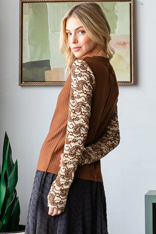 Oli & Hali Lace Sleeve Henley Neck Knit Top | Women’s Long Sleeve