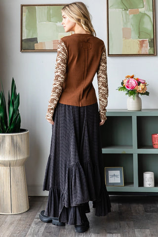 Oli & Hali Lace Sleeve Henley Neck Knit Top | Women’s Long Sleeve