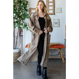 Oli & Hali Washed Studded Patchwork Long Jacket | Women’s Duster Coat