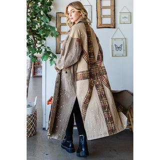 Oli & Hali Washed Studded Patchwork Long Jacket | Women’s Duster Coat