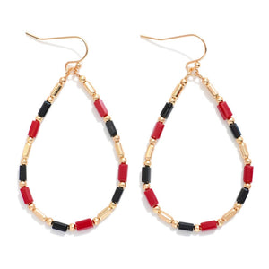 Beaded Teardrop Drop Earrings with Glass Crystal & Metal Tones – 2.25”