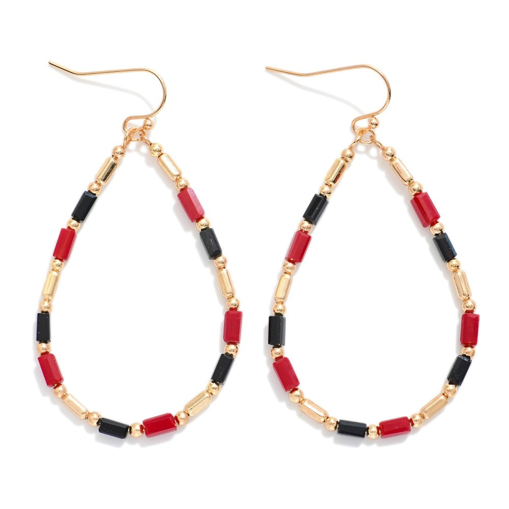 Beaded Teardrop Drop Earrings with Glass Crystal & Metal Tones – 2.25”