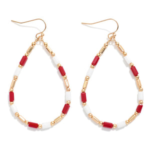 Beaded Teardrop Drop Earrings with Glass Crystal & Metal Tones – 2.25”