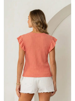 Sew In Love - Relaxed Fit Ribbed Ruffle Sleeve Knit Top