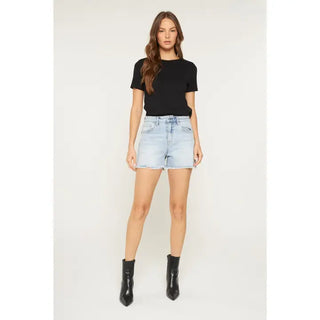 Mica Denim Super High Shorts with Frayed Hem - Light Blue Ivy