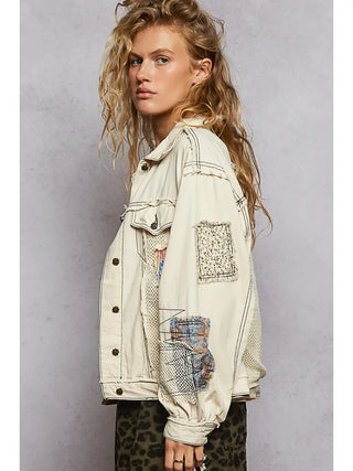 POL - Oversize Balloon Sleeve Patchwork Casual Denim Jacket