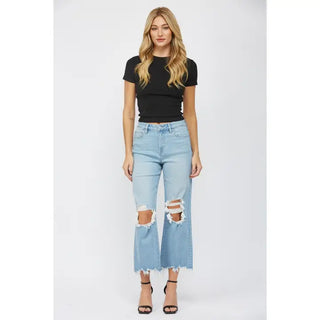 Mica Denim 90S Vintage Crop Flare - Dusty Indigo