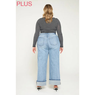 Mica Super High Rise Wide Leg Jeans with Cuffed Hem – Light Wash | Boutique Denim