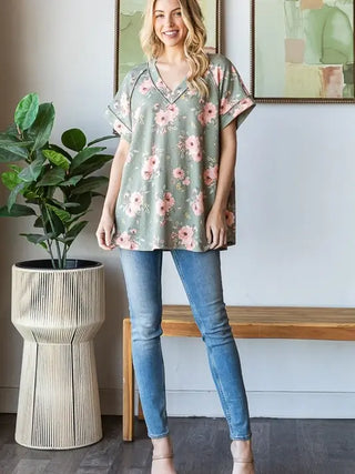 Heimish Olive Floral V-Neck Top