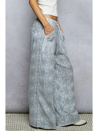 POL - Striped Big Pocket Waist Band Straight Fit Pants