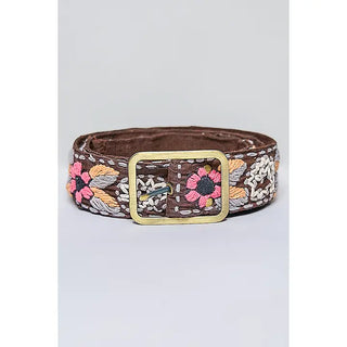 Pol Clothing - Handcrafted Flower Embroidered Bead Belt - Charcoal Multi